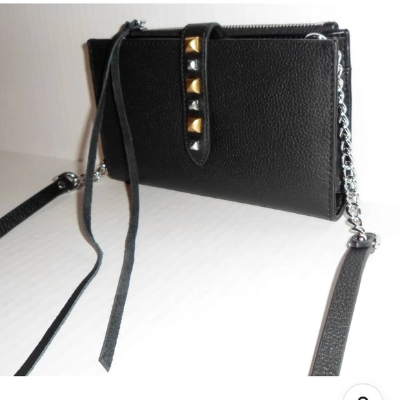 $178 REBECCA MINKOFF Black Leather Multi Studded Wallet Purse Crossbody NWT - Picture 5 of 16